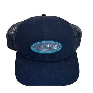 Vineyard Vines Snapback Trucker Hat Mesh Canvas Navy Blue Preppy Tennis Golf